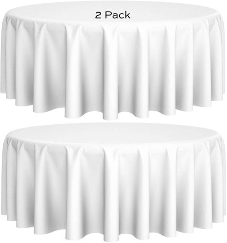 2 Pack White Round Tablecloths 90 Inch [Perfect Size for 30 60 Inch Tables] 200 GSM Premium Quality Textured Washable Polyester Fabric 90 Table Cloth