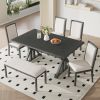TOPMAX Farmhouse Classical 6-Piece Dining Table Set with Trestle Legs,Kitchen Table Set for 6 with 4 Upholstered Dining Chairs and Bench, Grey