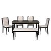 6-Piece Kitchen Dining Table Set, 60" Rectangular Table and 4 High-Back Tufted Chairs & 1 Bench for Dining Room and Kitchen (Black)