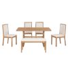 TOPMAX Farmhouse Classical 6-Piece Dining Table Set with Trestle Legs,Kitchen Table Set for 6 with 4 Upholstered Dining Chairs and Bench, Natural