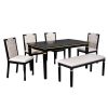6-Piece Kitchen Dining Table Set, 60" Rectangular Table and 4 High-Back Tufted Chairs & 1 Bench for Dining Room and Kitchen (Black)