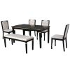 6-Piece Kitchen Dining Table Set, 60" Rectangular Table and 4 High-Back Tufted Chairs & 1 Bench for Dining Room and Kitchen (Black)